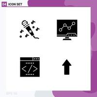 Set of 4 Modern UI Icons Symbols Signs for audio interface search engine analytic screen arrow Editable Vector Design Elements