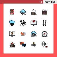 Flat Color Filled Line Pack of 16 Universal Symbols of office case cloud bag tent Editable Creative Vector Design Elements