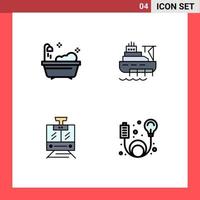 Mobile Interface Filledline Flat Color Set of 4 Pictograms of bathroom service ship construction adapter Editable Vector Design Elements