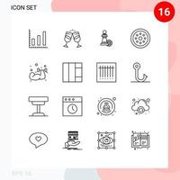 Outline Pack of 16 Universal Symbols of dumbbell safety chess protection lock Editable Vector Design Elements