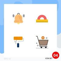 Pack of 4 Modern Flat Icons Signs and Symbols for Web Print Media such as bell roller design geometry paint brush Editable Vector Design Elements