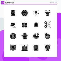 Pack of 16 Modern Solid Glyphs Signs and Symbols for Web Print Media such as love communication flower office connection Editable Vector Design Elements