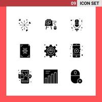 Group of 9 Modern Solid Glyphs Set for efficiency paper day development coding Editable Vector Design Elements