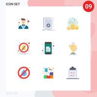 Group of 9 Modern Flat Colors Set for docs off script notification time Editable Vector Design Elements