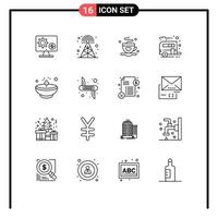 Set of 16 Modern UI Icons Symbols Signs for transport camping radio camp tea Editable Vector Design Elements