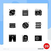 Editable Vector Line Pack of 9 Simple Solid Glyphs of online world globe advertising education computer Editable Vector Design Elements