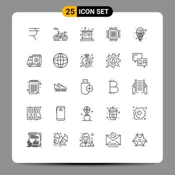 Group of 25 Modern Lines Set for ice cream cream test information data Editable Vector Design Elements