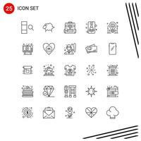 Set of 25 Commercial Lines pack for bulb brain business phone user Editable Vector Design Elements