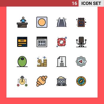 16 líneas rellenas de colores planos vectoriales temáticos y símbolos editables de elementos de diseño de vectores creativos editables para camping de caja de servidor