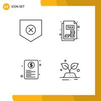 paquete de 4 signos y símbolos de colores planos de línea de relleno modernos para medios de impresión web, como protección de página x impuestos, elementos de diseño de vectores editables web