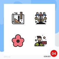 Universal Icon Symbols Group of 4 Modern Filledline Flat Colors of art flower pencil investment pot Editable Vector Design Elements