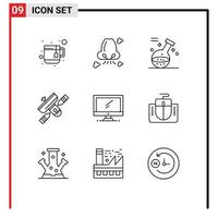 Set of 9 Commercial Outlines pack for computer satellite element radio broadcast Editable Vector Design Elements