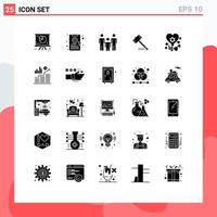 Universal Icon Symbols Group of 25 Modern Solid Glyphs of legal hammer couple gavel auction Editable Vector Design Elements