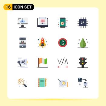 16 colores planos vectoriales temáticos y símbolos editables de computadoras gadget chip en línea paquete editable esencial de elementos creativos de diseño vectorial vector