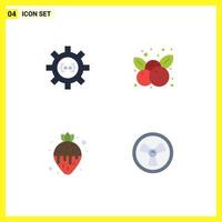 paquete de 4 signos y símbolos de iconos planos modernos para medios de impresión web, como la codificación de desarrollo de postres, elementos de diseño de vectores editables de fresas de frutas