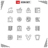 Group of 16 Modern Outlines Set for furniture list location development coding Editable Vector Design Elements