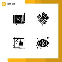 Pictogram Set of 4 Simple Solid Glyphs of app telecommunication device broadcasting bell Editable Vector Design Elements