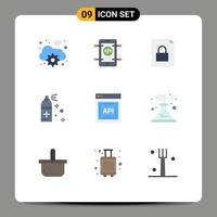 Editable Vector Line Pack of 9 Simple Flat Colors of software api concept document api cleaning Editable Vector Design Elements