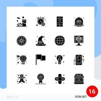 Set of 16 Vector Solid Glyphs on Grid for circle dessert analysis cake brownie Editable Vector Design Elements