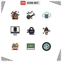 9 Creative Icons Modern Signs and Symbols of locked tv cloud remote flow Editable Vector Design Elements