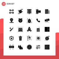 Modern Set of 25 Solid Glyphs and symbols such as job search cv data roll film Editable Vector Design Elements
