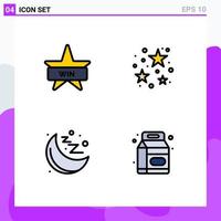 Mobile Interface Filledline Flat Color Set of 4 Pictograms of badge health win celebration beverage Editable Vector Design Elements