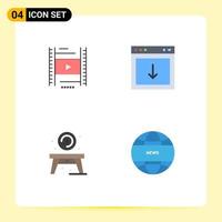 4 User Interface Flat Icon Pack of modern Signs and Symbols of vedio home education down table Editable Vector Design Elements