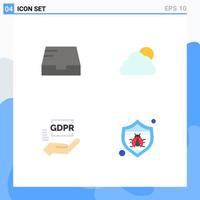 Set of 4 Vector Flat Icons on Grid for inbox hand sky cloudy protection Editable Vector Design Elements