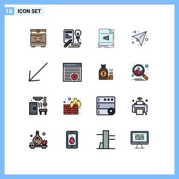 Group of 16 Flat Color Filled Lines Signs and Symbols for down send file plan message Editable Creative Vector Design Elements