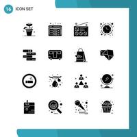 Group of 16 Solid Glyphs Signs and Symbols for books money advertising economy radio Editable Vector Design Elements