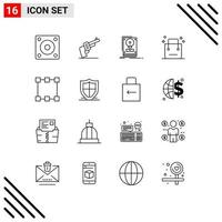 Mobile Interface Outline Set of 16 Pictograms of shopping ecommerce install cart upload Editable Vector Design Elements