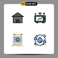 Set of 4 Vector Filledline Flat Colors on Grid for building wifi house iot engineering Editable Vector Design Elements