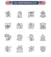 16 señales de línea para el día de la independencia de ee.uu. amor iglesia americana americana elementos de diseño vectorial editables del día de ee.uu. vector