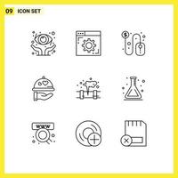 Pictogram Set of 9 Simple Outlines of pollution gas dollar heart love Editable Vector Design Elements