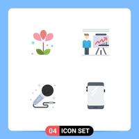 User Interface Pack of 4 Basic Flat Icons of flower mic spring presentation music Editable Vector Design Elements