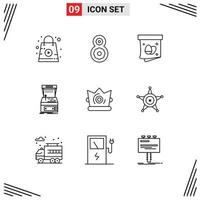 Set of 9 Modern UI Icons Symbols Signs for crown play gift machine console Editable Vector Design Elements