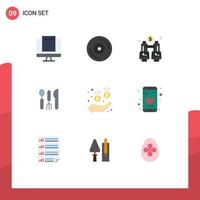 User Interface Pack of 9 Basic Flat Colors of safe travel binoculars service cutlery Editable Vector Design Elements