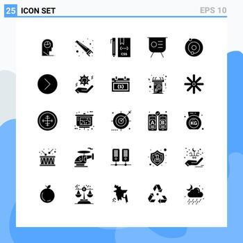 25 User Interface Solid Glyph Pack of modern Signs and Symbols of presentation keynote code graph development Editable Vector Design Elements