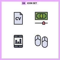 User Interface Pack of 4 Basic Filledline Flat Colors of cv smartphone science money holiday Editable Vector Design Elements