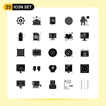 Solid Glyph Pack of 25 Universal Symbols of astronaut global book development coding Editable Vector Design Elements