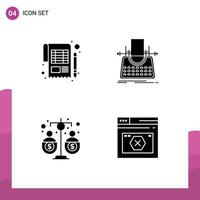 Editable Vector Line Pack of 4 Simple Solid Glyphs of accounting writer sheet blog equity Editable Vector Design Elements