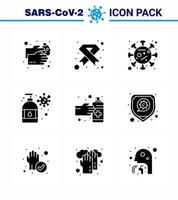 CORONAVIRUS 9 Solid Glyph Black Icon set on the theme of Corona epidemic contains icons such as moisturizer hand wash medical epidemic spread viral coronavirus 2019nov disease Vector Design Elements