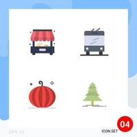 grupo de 4 iconos planos signos y símbolos para los elementos de diseño vectorial editables del árbol de cornucopia del autobús de cosecha de la ciudad vector