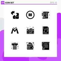 Universal Icon Symbols Group of 9 Modern Solid Glyphs of crypto currency coin mapquest monetary unit financial Editable Vector Design Elements