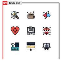 Group of 9 Filledline Flat Colors Signs and Symbols for computer sewing accessories arrow heart button dress button Editable Vector Design Elements