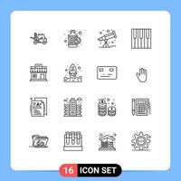 conjunto de 16 iconos modernos de ui símbolos signos para almacenar sonido astronomía teclado de piano elementos de diseño vectorial editables vector