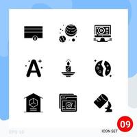 User Interface Pack of 9 Basic Solid Glyphs of easter christmas video candle education Editable Vector Design Elements
