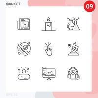 9 User Interface Outline Pack of modern Signs and Symbols of gesture click tube received ok Editable Vector Design Elements