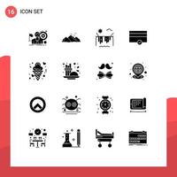 Pack of 16 Modern Solid Glyphs Signs and Symbols for Web Print Media such as date money nature finance sun Editable Vector Design Elements