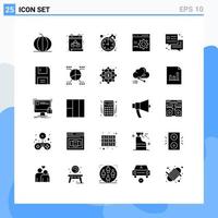 Set of 25 Vector Solid Glyphs on Grid for dialog programming deadline development coding Editable Vector Design Elements